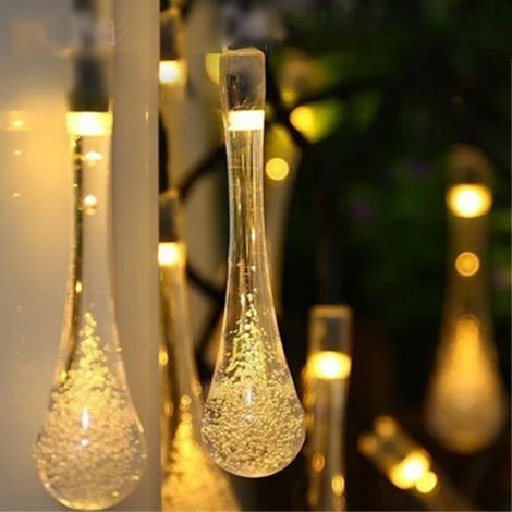 1 guirnalda de luces solares, 30 LED, 8 modos, forma de lágrima de cristal, 6,5 m, para exteriores, jardín o patio. (1/5)