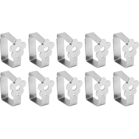 Set mit 10 verstärkten Tischdeckenclips aus Edelstahl, robust und vielseitig, zur Befestigung von Tischdecken im Innen- und Außenbereich, silberfarben. (1/5)