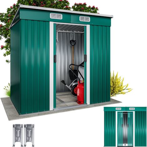 Gardebruk – Abri de jardin métal vert 196x122x182cm – Surface 3,1m³ – Ventilation faîtage – 4 crochets 15kg pour outils