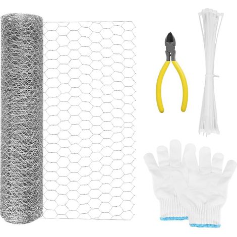 40 x 500 cm Galvanised Hexagonal Chicken Wire Mesh, Chicken Wire Garden Chicken Coop, Hexagonal Chicken Netting with Gloves, Clips, Ties for Animal Enclosure, Gardens, Farms (1/5)