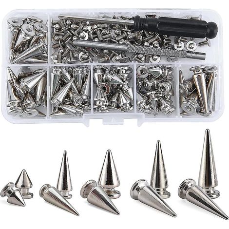 70 set di chiodi e rivetti argentati di forme miste, chiodi a cono, chiodi a uncino, set di rivetti per pelle per vestiti e scarpe B (1/4)
