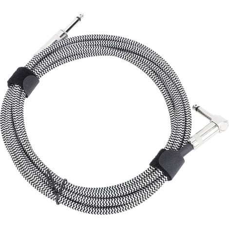 Câble de guitare 6,5 mm, connecteur coudé vers droit, gaine tressée en nylon avec réduction du bruit, 3 mètres, fil blanc, point noir (1/5)