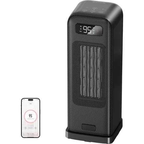 Radiateur d'appoint 1500W Économique, Radiateur Céramique Portable avec Timer 12H, Oscillation 70°, Contrôle par App/Intelligent (Alexa/Google), 4 Modes, Chauffage pour Chambre, Bureau, Noir (1/5)