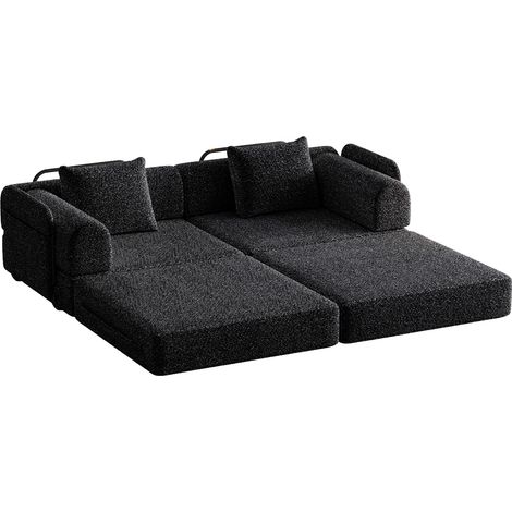 Lot de 2 canapés convertibles en tissu noir avec rangement d’accoudoir, structure acier, base antidérapante et modules modulables pour salon - CHICFURN (1/5)