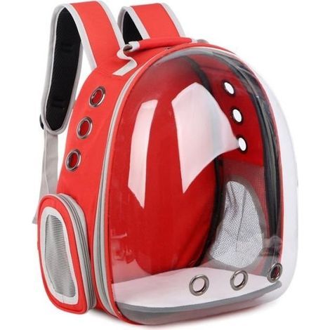 (rouge)Sac à dos de voyage transparent - Ecent - 180° visibilité - Pour chat 6,5 kg - Pour chien 5 kg - Rouge (1/4)