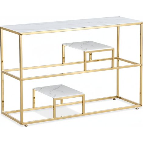 Console métal gold plateau effet marbre blanc 120x40x78 cm ROMY (1/5)