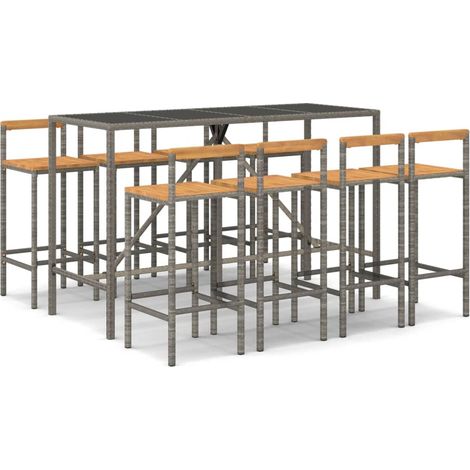 Maison Exclusive - Set Bar Giardino 9pz Grigio Polyrattan e Legno Massello Acacia