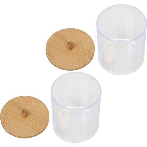 Boîte de Stockage pour Coton-Tige en Bambou Transparent - 2 Unités avec Couvercle (1/5)