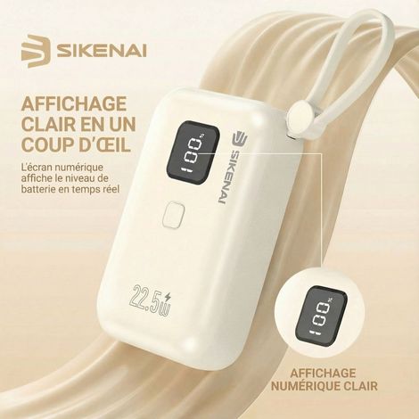 Batterie Externe 10000mAh avec Câble intégré--SIKENAI-power Bank à Charge Rapide pour téléphone Portable (1/5)
