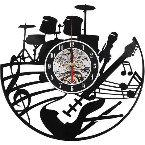 Horloge murale guitare, instrument de musique, décoration intérieure, horloge murale disque vinyle, cadeau musical rock 'n' roll (1/5)