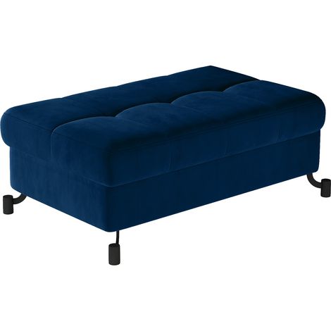 Pouf velours matelassé avec coffre de rangement LORI-Bleu foncé (1/4)