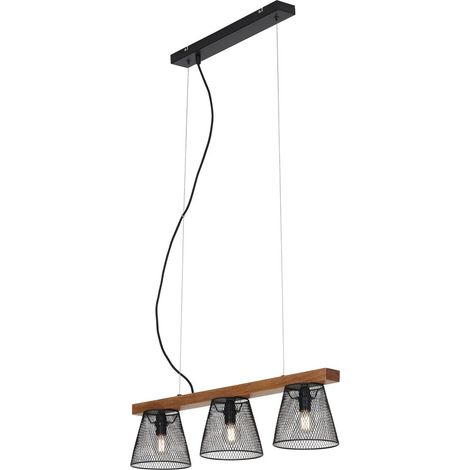Pendelleuchte Hängelampe retro Gitteroptik 3x E14 25 W Metall-Holz Briloner (1/5)