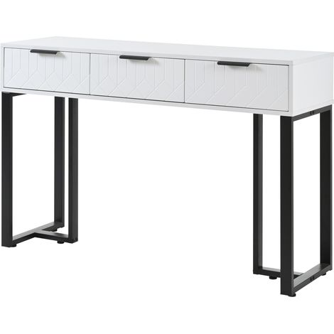 Table console moderne avec tiroirs, structure dorée, patins de pied réglables et poignées élégantes (blanc+noir)