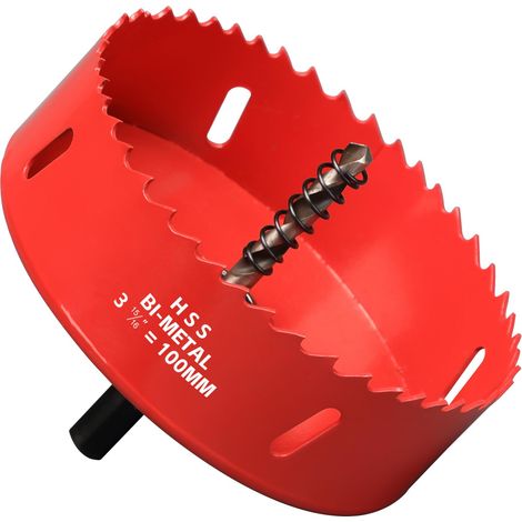 Scie Cloche Bi-métal 100mm, M42 HSS Bimétallique Scie Trèpan avec Foret de Centrage pour Perceuse à Percer pour Fer, Aluminium, Bois, Cloison Sèche, Tuyau, Panneau de Fibres de Bois, Rouge (1/5)