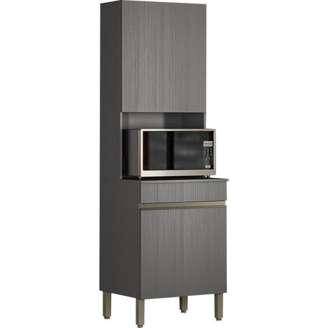 Beaux Meubles Pas Chers – Colonne de cuisine micro-onde gris structuré – 2 portes – 5 niches – Dimensions L 60 x H 193 x P 53.5 cm – Matériaux bois certifiés FSC (1/5)