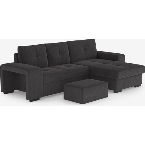 Divano angolare moderno 3 posti con penisola destra e pouf Vilo - Nero (1/5)