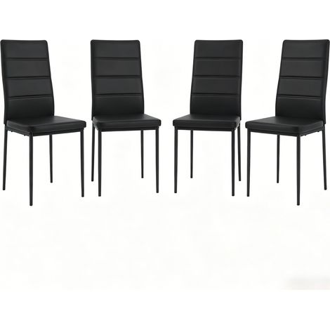 CHICFURN Set di 4 sedie da pranzo 40 x 98 x 51 cm in ecopelle nera schienale alto (1/5)