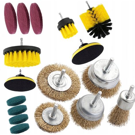 Set mit 12 Reinigungselementen für einen Schraubendreher + Set mit 5 Drahtbürsten für einen Schraubendreher