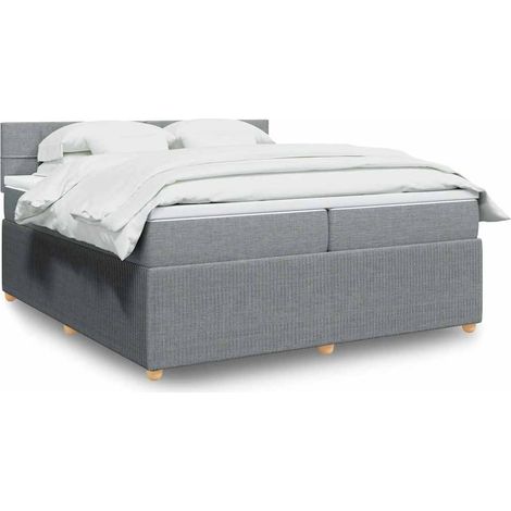 Cama box spring con colchón tela gris claro 200x200 cm (1/5)