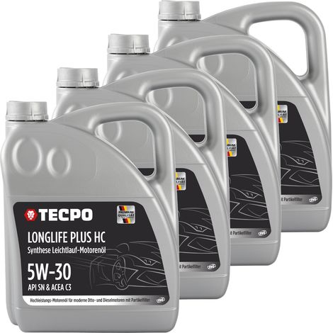 TECPO Motoröl 20 Liter 5W-30 LONGLIFE Plus HC Synthese passend für ACEA C3 / API SN / 504 / 507 / 229.31 / 229.51 / LL-04 / C30