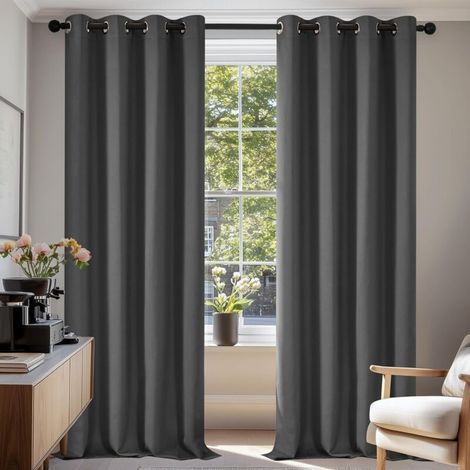 2x Thermal blackout curtains 100 x 160 cm - Thermal insulating living room curtains with eyelets - blackout and opaque - ideal for bedroom and living room - Grey (1/4)