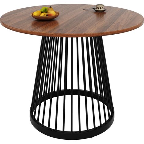 Tavolo Rotondo 80x80x76 cm, Struttura Stabile con Gambe Metalliche, Facile da Pulire, MDF, Noce e Nero, per Casa (1/5)