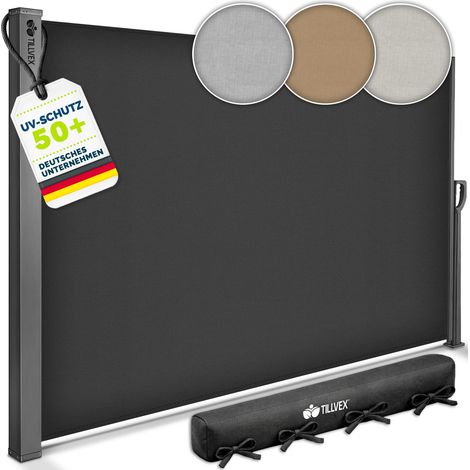 tillvex® Seitenmarkise 200x400 cm Beige ausziehbar & Blickdicht  Sichtschutz für Balkon, Garten & Terrasse  Seitenrollo mit Wandhalterung  Sonnenschutz aus rostfreiem Stahl  Markise Windschutz