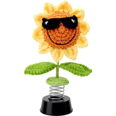 Decoración para coche, adornos de girasol de ganchillo para el salpicadero, juguetes de ganchillo para el interior del coche, adornos cabezones para coches, regalo de cumpleaños para hombres y mujeres (1/5)