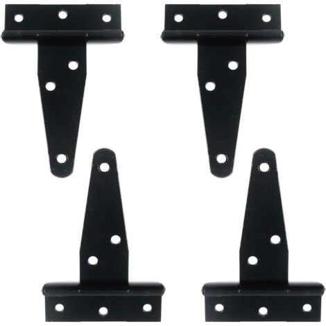 4 charnières en T décoratives pour porte, portail, armoire, abri de jardin, charnières à sangle en T, avec vis de montage, noir, longueur 3"