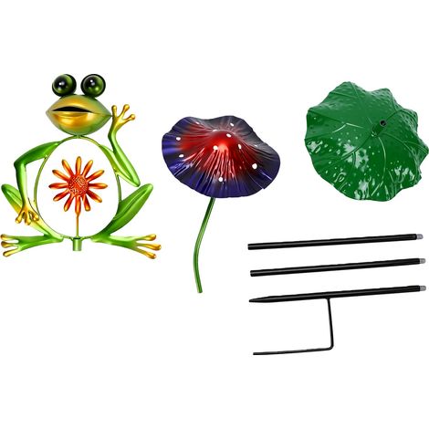 Piquet de jardin pour bain d'oiseaux fabriqué à la main, Combo grenouille tenant une mangeoire décorative avec nénuphar pour décoration extérieure de Patio et de cour (1/5)