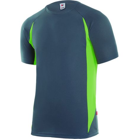 Camiseta técnica bicolor combinada con costadillos a contraste VELILLA Serie 105501 XL Gris / Verde lima