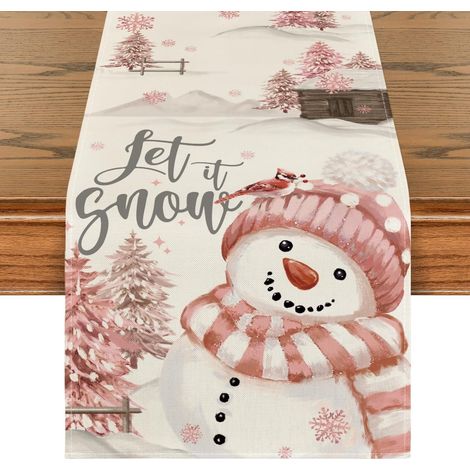 Chemise De Table Noel - Chemise De Table Hivernale Avec Motif Bonhomme De Neige - Pour Decoration De Table De Cuisine Ou Salle A Manger - 33 X 183 Cm - 1 Piece