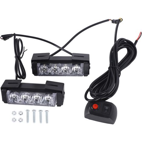 Barre lumineuse stroboscopique 24 W 12 V à 8 LED, haute luminosité, pour véhicules d'urgence, blanche.