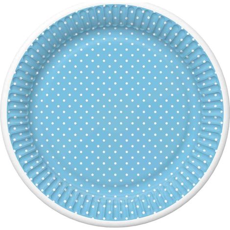 Piatti da festa a pois blu e bianchi, 18 cm, 8 pezzi.