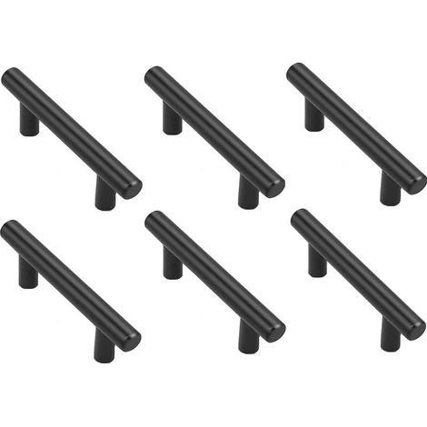 QAZQA 6 Pièces Noir Acier Inoxydable Poignee de Meuble Cuisine Distance de Trous 64mm Poignée en T pour Porte d'armoire Poignée de Porte de Cuisine (1/4)