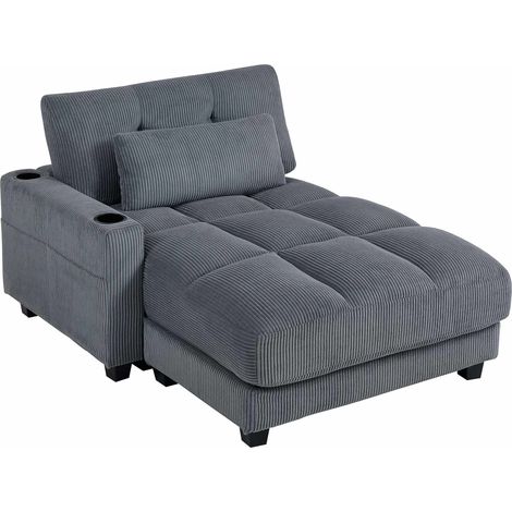 Sofá cama con portavasos, asiento profundo, cordón gris oscuro. (1/5)