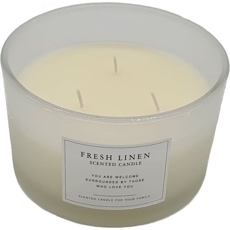 3-Docht Duftkerze im Glas 13 cm - Frische Wäsche Duft - Aroma Stumpenkerze parfümiert im Milchglas mit Kork Deckel