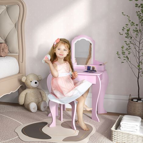 Coiffeuse Enfants Filles Garçons Tabouret Tiroir Miroirs Boîtes Rangement Forme Nuage Article Enfant +3 ans Rose