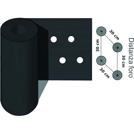 Foglia Polietilene Nera Pacciamatura 2 Fori - passo cm 30/ cm 120h - Misure: Rotolo da 50 mt