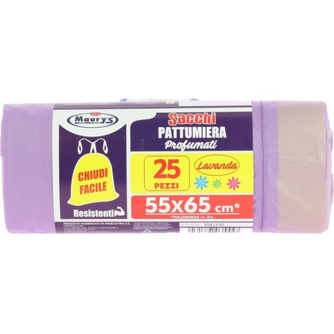 MAURY'S SACCHI PATTUMIERA 55X65 DA 25PZ CHIUSURA FACILE LAVANDA