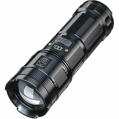 Torcia LED ultra potente, 3500 lumen, ricaricabile, con batteria integrata da 9000 mAh e indicatore digitale di carica a LED, ideale per campeggio e situazioni di emergenza [Classe di potenza - Crezuo