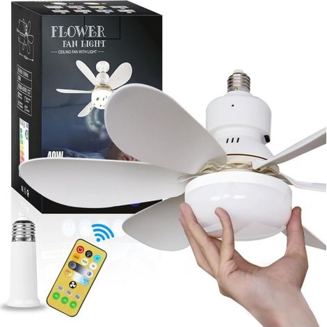 Ventilateur de plafond lumineux E26/E27 avec télécommande, silencieux et luminosité réglable (1/5)