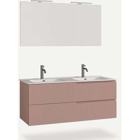Mobile bagno sospeso con doppio lavabo e specchio Venere - Rosa