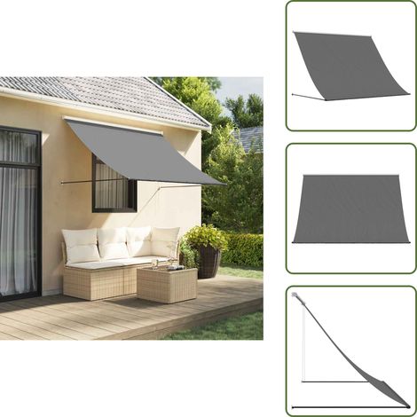 The Living Store Auvent rétractable anthracite 250x150 m tissu et acier - Auvent Retractable - Parasol Mural - Ombre Extérieure - Protection Solaire - Décoration Terrasse (1/5)