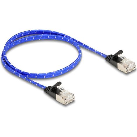 Delock rj45 cable de red plano trenzado cat.6a u/ftp 0,5 m azul (1/2)