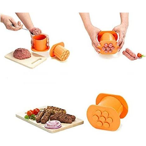 Cevapcici Maker - Presse à Saucisses Manuelle avec 7 Orifices - Pour Barbecue et Grill - ABS - Orange - 1 Pièce (1/5)