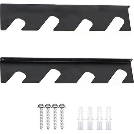 Organiseur mural pour outils de jardin et garage, support de rangement en métal robuste avec 4 fentes coudées, porte-outils compact pour équipement à long manche