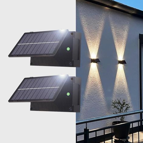 2 Pack Lampe Solaire Extérieur Jardin RGB Applique Solaire Exterieur Up Down Éclairage mural d'extérieur Etanche Lumière Solaire de Clôture avec Capteur Crépusculaire pour Cour Jardin (1/5)