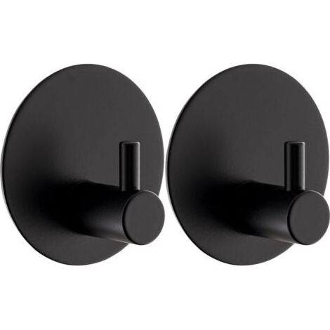 2-teilige selbstklebende Wandhaken, Badezimmerhaken, runde Haken, Edelstahl 304, Küchenhandtuchhaken, kein Bohren erforderlich, mit Klebepad, selbstklebender Haken (Schwarz) (1/5)
