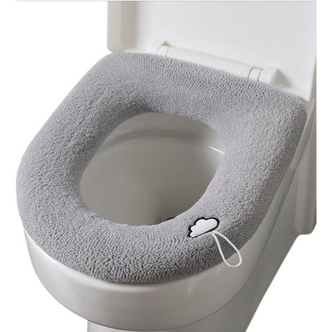 Housse de siège de toilette souple et épaisse avec coussin à clip, élastique et lavable, adaptée aux sièges de toilette ovales, gris (1/5)